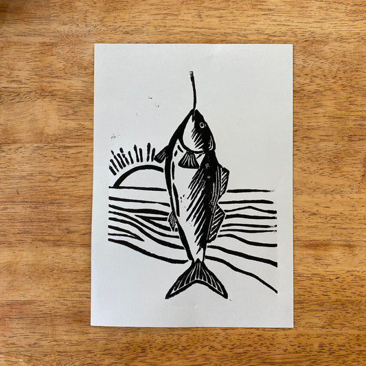 Sunset Fishing Lino Print