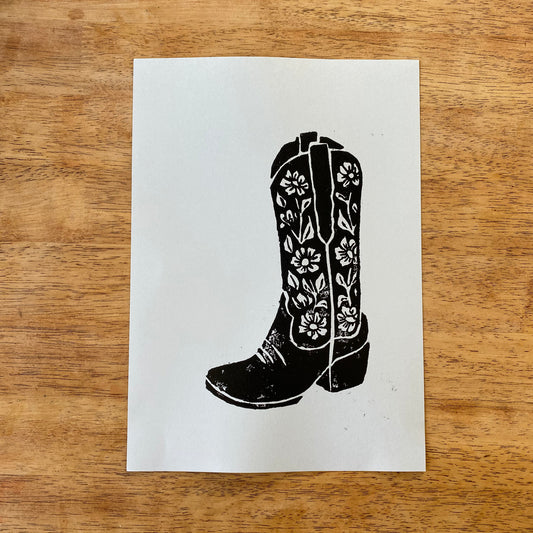 Cowgirl Boot Lino Print